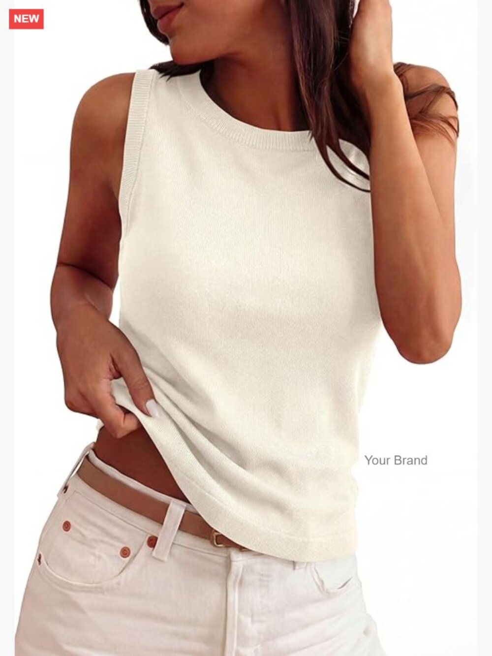 Sleeveless Ribbed Knit Tank Top Business Casual Work Blouse